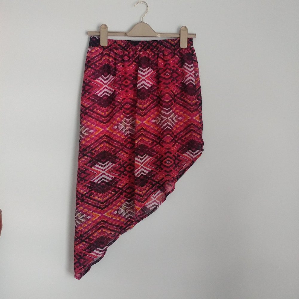 Y2K Asymmetrical Sheer Lined Skirt Aztec Geo Pattern Women's size small